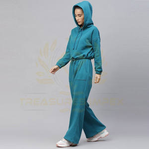 Chándal liso largo de algodón para mujer, chándal liso con logotipo personalizado para correr, cómodo traje para correr, Sudadera con capucha y pantalón acampanado, chándal para mujer - Product Image 2