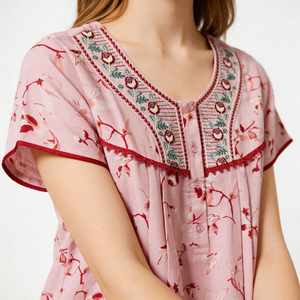 Camisón Largo Casual de Diseño Alpino para Mujer, Bordado, Cómodo, Suave, Transpirable, con Bolsillo Lateral, Suministro ODM - Product Image 2