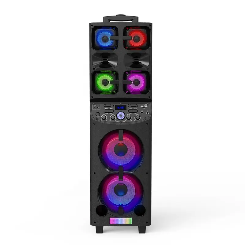 Ngoài Trời Lớn Điện Đảng Loa Xe Đẩy Xách Tay RGB Ánh Sáng Karaoke Với Mic Bluetooth Sân Khấu Không Dây Hệ Thống Âm Thanh USB AUX 80W