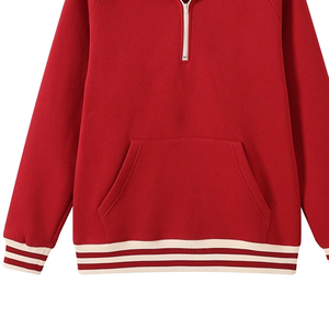 Sudadera de Mujer para Invierno, Cuello Redondo, Cierre de Cremallera, Lana Chenilla, Bordado 3D Rojo, Técnica de Lavado Ácido, Puños Acanalados, 360g - Product Image 5