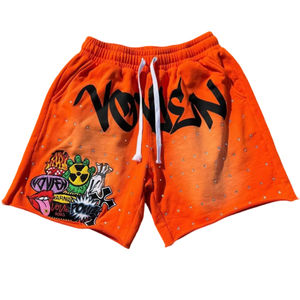 Short en molleton de coton délavé pour hommes Jogger Drawstring Sweat stone Wash Mid Waist Board Shorts avec broderie et impression - Product Image 1