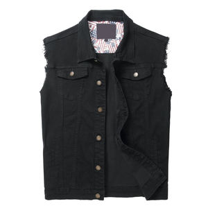 Chaleco de tela vaquera de diseño único para hombre, chaleco de tela vaquera sin mangas de algodón 100% clásico transpirable de Color sólido para hombre - Product Image 1