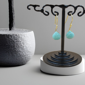 Boucles d'oreilles en argent sterling 925 avec pierres précieuses en amazonite naturelle Boucles d'oreilles pendantes plaquées or pour femmes pour les fêtes de mariage - Product Image 1