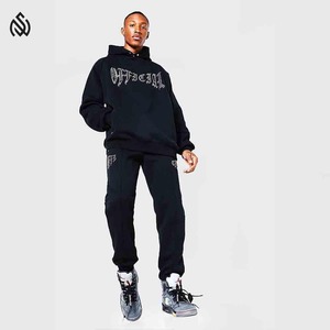 ชุดวิ่งออกกำลังกายสำหรับผู้ชายชุดวอร์มผ้าฝ้ายแนวสตรีท100% ออกแบบได้ตามต้องการใช้เทคนิคการทำพลอยเทียม - Product Image 1