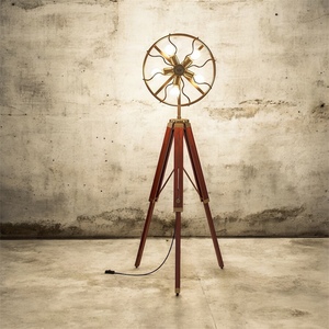 Antique Brass LED Floor Light Vintage Industrial Retro Fan-Style <b>Cage</b> <b>Shade</b> Adjustable Creative Cultural Collectible Artifacts - Product Image 3