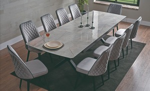 Ensemble de table à manger moderne et luxueux avec chaises confortables en cuir et tissu Mobilier élégant pour la maison ou la cuisine pour la villa - Product Image 2