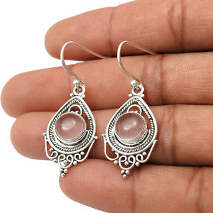 Pendientes colgantes étnicos de piedras preciosas de cuarzo rosa Natural de Plata de Ley 925 de nuevo diseño más vendidos para mujeres y niñas proveedores a granel - Product Image 3