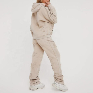 Ensemble deux pièces personnalisé délavé à l'acide, survêtement vintage délavé, sweat-shirt à fermeture éclair, pantalon de survêtement droit évasé, fitness pour adultes - Product Image 4