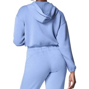 2024 moda Crop Top Sudadera con capucha trajes cortos ropa de mujer personalizada mujeres recortada en blanco pulóver Crop Top Sudadera con capucha comprar algodón hecho - Product Image 3