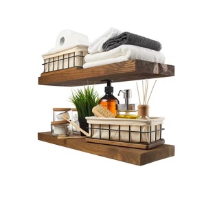 Estantes de baño flotantes de madera de acacia modernos, exhibición de almacenamiento montada en la pared para cocina y sala de estar, suministro directo de fábrica - Product Image 1