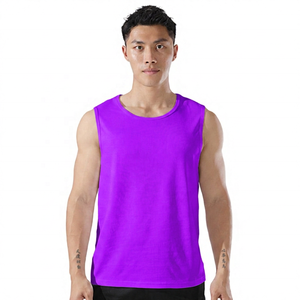 Camiseta sin Mangas de Algodón Blanco para Hombre, Cuello Redondo, Informal, Tejida, de Color Sólido, Prenda Básica - Product Image 2