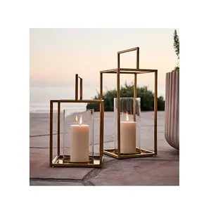 Outdoor Garden Indoor Home Decoration Hurricane glass Candle Lantern in brass antique finishing Excellent Quality Metal Lantern