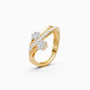 Bague empilable florale Daisy Duo Twist avec diamant de laboratoire de 0,25 ct de taille ronde, idéale pour un cadeau |   En or jaune, blanc et rose 9 carats - Product Image 1