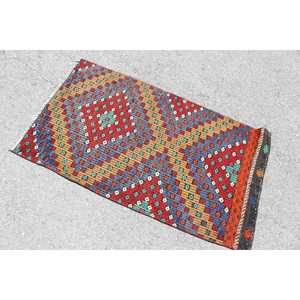 Tapis turc, petit tapis vintage 2,5x4,3 pieds, tapis en laine à imprimé animal rouge et bleu - Product Image 4