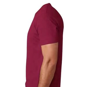 T-shirt pour homme de style sportif à col rond avec logo personnalisé, respirant, ajusté, pour le fitness, couleur bordeaux, col rond, en coton - Product Image 3