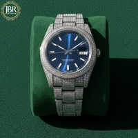 Montre automatique pour homme SHREYA DIAM bleue entièrement sertie de moissanite, style luxueux, résistante à l'eau 3BAR, boîtier en acier inoxydable, verre de 20 mm