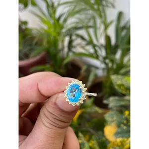 925 Silver Geometric Statement <b>Ring</b> with Blue Topaz & Peridot Oval Cut Garnet & <b>Opal</b> Rhodium Plated Fine Jewelry for Engagement - Product Image 2