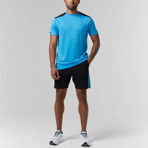 Hauts de sport à manches courtes de couleur contrastée à séchage rapide pour hommes t-shirts et shorts de gymnastique t-shirt à col rond vêtements de sport d'entraînement - Product Image 3