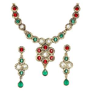 Kriaa 1100513 Red Austrian Stone Necklace <b>Set</b> 18K <b>Gold</b> Plated Fine Jewelry with Copper and Pearl for Wedding or Gift - Product Image 1