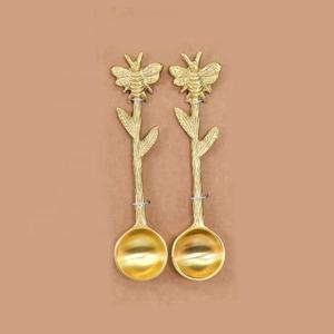 Customizable Modern Salad Server Set with <b>Gold</b> Long Leaf Design New Arrival Portuguese Spoon Fork Set for Back to School - Product Image 3