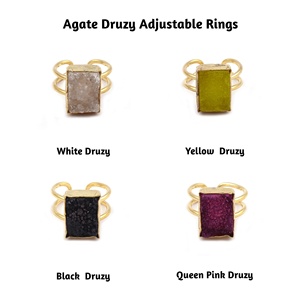 แหวนผู้หญิงดีไซน์เนอร์ชุบทองทำมือสไตล์โมเดิร์นประดับด้วยพลอยดรูซี่สีชมพูทรงสี่เหลี่ยมผืนผ้าปรับขนาดได้ - Product Image 2