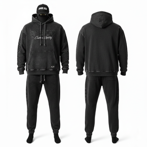 Nouveau survêtement en molleton technique pour homme, logo personnalisé de haute qualité, jogging, sweat-shirt à capuche, respirant, fermeture éclair, imprimé délavé à l'acide, hiver - Product Image 1