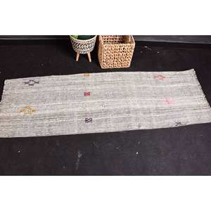 Vintage Beige Rustic Wool <b>Rug</b> 2x6.3ft Large Area Classic <b>Boho</b> Style Patchwork Pattern Plush Pile Height for Living Bedroom Latex - Product Image 3