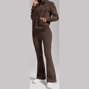 Ensemble de survêtement imprimé personnalisé pour femmes grande taille, coupe ajustée, automne-hiver, sweat-shirt à capuche zippé court et pantalon de survêtement - Product Image 4