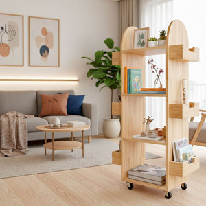 Modern 4-Tier Mobile Bookshelf KS68197 Rubberwood 50x35x120cm for Living Room Office Kids Room Bedroom - Product Image 2