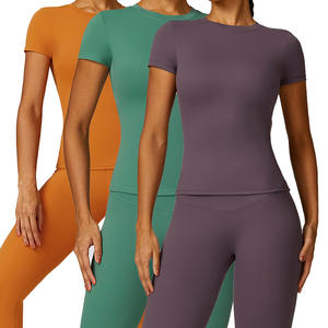 Femmes de haute qualité à séchage rapide coupe ajustée à manches longues haut de Yoga Leggings taille élastique fermeture solide course en plein air grande taille - Product Image 5