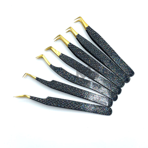 Noir avec pince à épiler spéciale pour extension de cils enduite de paillettes multiples personnalisation diamant poignée marque privée acier inoxydable - Product Image 2
