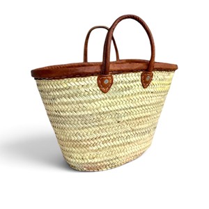 Sac fourre-tout de plage en paille tressée à la main, style ethnique, avec deux poignées et fermeture ouverte, détails en cuir, pour le shopping, logo personnalisé - Product Image 1