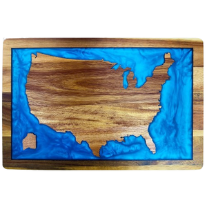 Tabla de servir de madera con mango en forma de cuerno con resina azul rellena tabla de cortar de alta calidad diseño de tendencia Venta caliente - Product Image 3