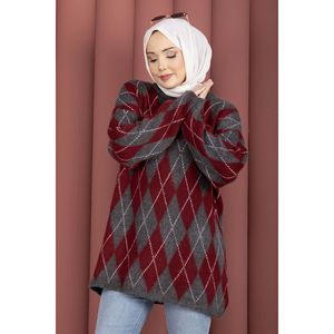 Cardigan décontracté pour femme Softie, motif floral, couleur bordeaux-gris, tricot respirant avec logo frontal - Product Image 2
