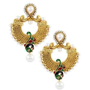 Boucles d'oreilles paon Kriaa Red Meenakari avec pierre autrichienne Fashion Drop Design-1303710 - Product Image 1