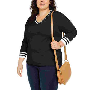 Maglione pullover da donna Tommy Hilfiger in cotone con scollo a V, taglie forti, nero 2XL - per l'autunno - Product Image 1