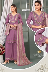 Elegante conjunto Palazzo de 3 piezas en seda romana con bordado elegante y trabajo hecho a mano perfecto para fiestas y ocasiones festivas - Product Image 2