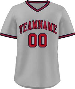 Streetewear logo brodé couleur contrastée manches courtes col en V maillot de baseball coupe ample boxy t-shirt pour hommes - Product Image 1