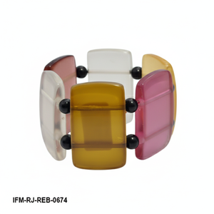 Bracelet extensible en résine multicolore, bracelet géométrique épais, bijoux pour femmes - Product Image 1