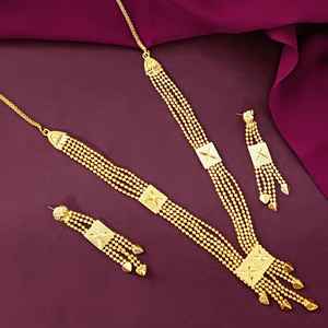 อินเดียเครื่องประดับชุบทองชาติพันธุ์ดอกไม้แขวนบอลแต่งงานเจ้าสาวสร้อยคอต่างหูผู้ผลิตอินเดียชุดเครื่องประดับสําหรับผู้หญิง - Product Image 4