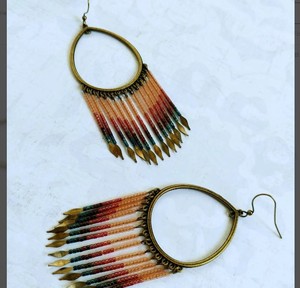 Pendientes de araña con cuentas de color rosa y verde azulado Ombre, pendientes con flecos gitanos de bronce de Color dorado antiguo bohemio, candelabro largo bohemio - Product Image 2