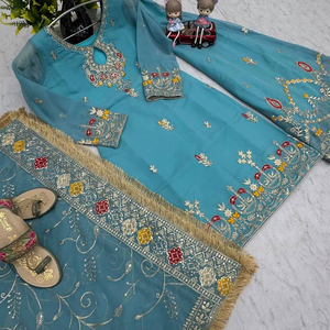 ชุดปัญจาบผ้าจอร์เจตต์เทียมเนื้อหนาสวยงาม พร้อมงานปักเลื่อมหนัก แขนยาว แบบซัลวาร์ คามีซ สำหรับงานปาร์ตี้และงานพิธีต่างๆ - Product Image 6