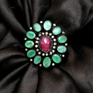 Bagues en argent plaqué serties de pierres de rubis et d'émeraude classiques bohèmes pour femmes, bijoux de soirée, prix de gros - Product Image 4