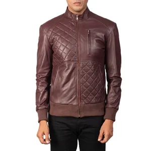 Haute qualité hommes classique Biker Style noir peau de mouton veste Slim Fit coupe-vent à capuche col montant fermeture éclair vente chaude - Product Image 2