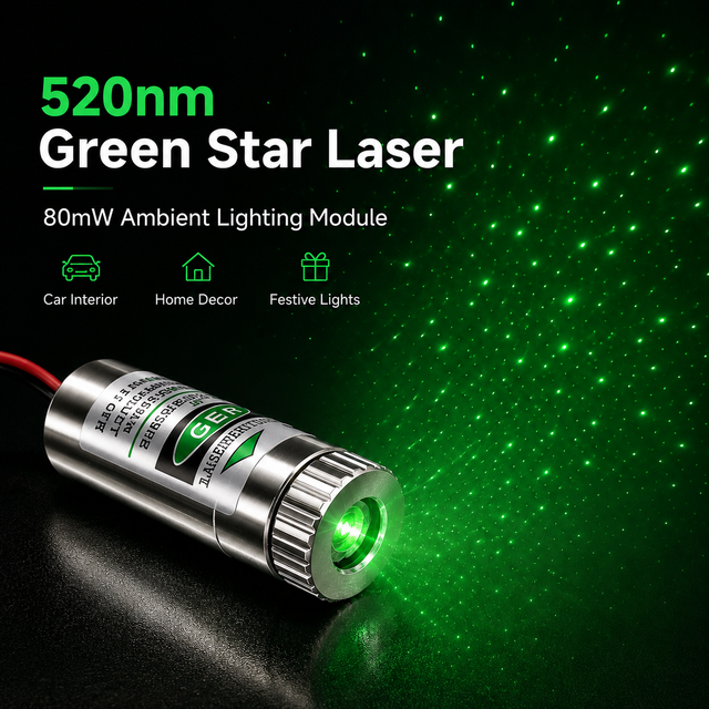 New ZhonNa 520nm 80mW Green Star Laser Module 12x35mm Compact Car Interior Home Decor Festival Lighting DIY Projects