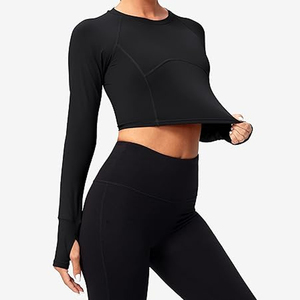 Top de compresión para mujer, Top corto de manga larga para Yoga personalizado, entrenamiento cómodo, malla de secado rápido, conjunto de pantalones de Yoga y Top corto - Product Image 6