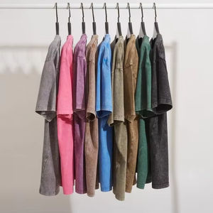 <b>Vintage</b> T-shirt Wholesale 230gsm Unisex Plus Size Washed T-shirts Solid Cotton <b>Tees</b> for Printing T-shirt for men - Product Image 1