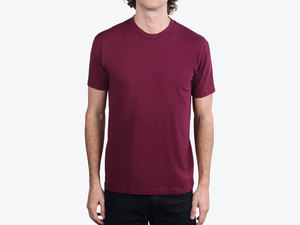 เสื้อยืดคอกลมชายหญิงเสื้อยืดสีแดงเข้มเสื้อยืดคอลูกเรือแบบพรีเมี่ยม - Product Image 2