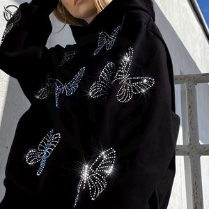 Vente en gros de matériel haut de gamme pas cher prix 100% coton-polaire hiver pull strass à capuche pour les femmes avec couleur personnalisée - Product Image 3