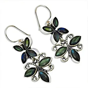 Boucles d'oreilles en argent 925 pour femmes, labradorite, fleur, plaqué or 18 carats, créoles et clous, bijoux tendance pour mariage - Product Image 1